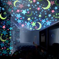 Xisheep Sticker, 100PC Kids Bedroom Fluorescent Glow in The Dark Stars Moons Wall Stickers Garden Decor Home Decorations, for Home DIY Random