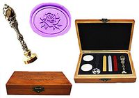 MNYR Vintage Romance Rose Flower Nature Decorative Luxury Wood Box Silver Metal Peacock Wedding Invitations Gift Card Stationary Envelope Custom Wax Seal Sealing Stamp Stick Melting Spoon Gift Box Set