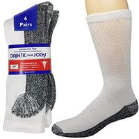 Debra Weitzner Diabetic Socks Mens Womens Non-Binding Cushion Socks Reinforced Heel Cotton 6 Pack Crew White/Black Sole 9-11