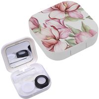 Portable Contact Lens Case Box Travel Kit Mirror + Bottle + Tweezers Container Holder [ Blooming Magnolia Watercolor ]