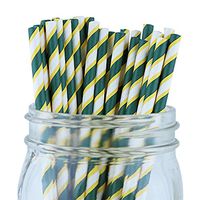 Just Artifacts 100pcs Decorative Striped Paper Straws (100pcs, Striped, Pine Green & Yellow)