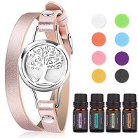 Faurora Essential Oil Bracelet Gift Set, Tree of Life Aromatherapy Diffuser Chain with 4 x 10 ML Aroma Essential Oils (Lavender, Lemongrass, Peppermint and Sweet Orange), Nice Gifts (Rose Gold)