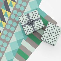 Green Geometric Gift Wrap Collection, 9 Folded Sheets of Wrapping Paper with Geometric Patterns in Shades of Green and Gray, Easy to Store Folded Gift Wrap, Made in America by REVEL & Co