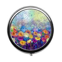 Qien BaiSei Watercolor Painting Flowers Pill Box/Pill Case-Round Pill Box/Case- Three-Compartment Pill Box/Pill Case