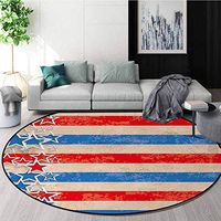 4Th Of July Modern Machine Round Bath Mat,Stars And Stripes Abstract Design Patriotic Theme With Grunge Look Non-Slip No-Shedding Kitchen Soft Floor Mat Round-63 Inch,Blue Beige And Scarlet