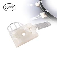 HS Cable Management Clips White with Screw Hole (50 Pack) 3M Adjustable Zip Ties 3 Inch,Adhesive Clips for Christmas Lights,Desk,Wall to Hold Extension Cord