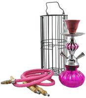 2 Hose Portable Pumpkin Hookah with Cage - 11-Inch - Pink