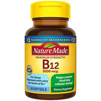 Nature Made Maximum Strength Vitamin B12 5000 mcg Softgels, 60 Count (Packaging May Vary)
