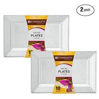 [20 Count - 10 Inch Plates] Rectangulete Hexagons Designer Tableware Heavyweight Plastic Clear Rectangle Salad - Appetizer Plates With Designed Border, Party & Wedding, Event Disposable Dishes