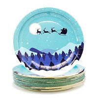 Party Paper Plates, 50-Pack Disposable Paper Plates Christmas Party Supplies, Santa's Sleigh Design, 9-Inch Dinner Plates