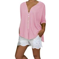 Franterd Women's Tank Tops Summer Solid Sexy Deep V Neck Shirts Lace Decor Sleeve Buttoned Beach T-Shirt Blouse