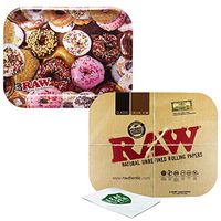 RAW Large Rolling Tray with Magnetic Rolling Tray Cover and Leaf Lock Gear Smell Proof Pouch (Donut)