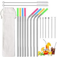 Reusable Straw,8 Stainless Steel Drinking Straws,8.5" Metal Straws with 8 Soft Silicone Tips,6 Cocktail Picks,2 Cleaning Brushes(4 Straight|4 Bent)