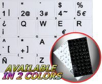 Spanish Non-Transparent Keyboard Decals Black OR White Background (14x14) for Desktop, Laptop and Notebook (White Background)