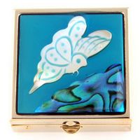 JewelryVolt Fashionable Pill Box - Gold Tone Color with Butterfly and Shell Design