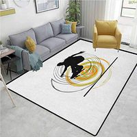YucouHome Youth Fruit Extra Large Area Rug, Black Silhouette of a Skater Man on Hand Drawn Style Spiral Hobby Activity, Fashionable High Class Living Dinning Room(2.5'x 7') Orange Green Black