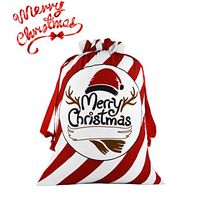 BeLee DIY Personalized Santa Sack Large Sacks Bags with Drawstring 17"x25"+1 Red Satin Ribbon for Xmas Gift Decorations 3/4" x3 Yards (Striped, Santa Claus)