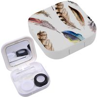 Portable Contact Lens Case Box Travel Kit Mirror + Bottle + Tweezers Container Holder [ Watercolor Bird Feather Wing ]