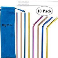 Big Role Set of 8 Metal Straws for Drinks Rainbow Stainless Steel Straws 8.5'' Reusable Drinking Straws for 20 Oz Yeti RTIC Ozark Trail Tumbler Mugs (Multicolor, 4 Straight|4 Curved|2 Brushes|1 Pouch)