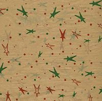 Primitive Red & Green Stars On Kraft Gift Wrapping Tissue Paper for Art DIY Crafts in Bulk # 775~10 Large Sheets Size 20" x 30"