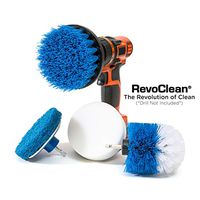 RevoClean 4 Piece Scrub Brush Power Drill Attachments-All Purpose Time Saving Kit-Perfect for Cleaning Grout, Tile, Counter, Shower, Grill, Floor, Kitchen, Blue & White