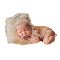Baby Photography Props Lace Hats Posing Aid Newborn Girl Photo Shoot Outfits Infant Hat Posing Accessories Set (Beige)