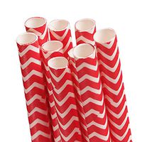 10 ct. Red Chevron Paper Straw | Quantity: 10 | Length - 7 3/4" | Diameter - 1/4"