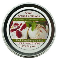 Premium 100% All Natural Soy Wax Aromatherapy Candle - 2oz Tin - Scent: Black Raspberry Vanilla: is an enticing blend of blackberries and raspberries, with middle notes of white floral greenery, and bottom notes of musk and vanilla.