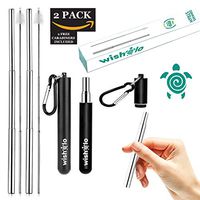 Telescopic, Reusable, Metal, Collapsible, Stainless Steel Drinking Straw, Variety Pack, 2 Pack, Black/Black/Cases - Dishwasher Safe - Includes Travel Case - Cleaning Brush - (Black 2 Pack)