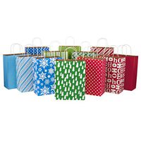 Hallmark 13" Large Christmas Gift Bag Assortment, Holiday Icons (12 Paper Gift Bags in Assorted Designs for Hanukkah or Christmas Gifts | Stripes, Polka Dots, Snowflakes, Christmas Trees)
