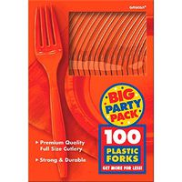 Amscan Big Party Pack 100 Count Mid Weight Plastic Forks, Orange
