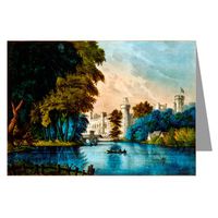 12 Notecards of Currier And Ives Handcolored Lithograph depicting the Warwick Castle - on the Avon.