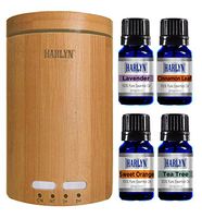Best Essential Oil Diffuser wtih 4 FREE Essential Oils (Cinnamon,Lavender,Orange & Tea Tree) - Ultrasonic Aromatherapy Real Bamboo Diffuser-7 LED Lights - Waterless Auto-shutoff and Timer - by Harlyn