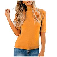 Eoeth Womens Casual Simple Wild T-Shirts Summer Plain Turtleneck Half Sleeve Solid Slim Tee Tops Blouse Shirts Pullover Yellow