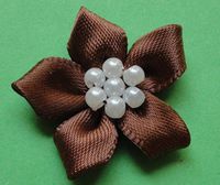 50pcs Satin The Ribbon Flowers with The Appliques Craft DIY Wedding Pearls (Coffee)