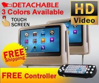 Dual 9" Beige Digital LED Detachable Headrest DVD Player Monitors, Built in Games, Dual Channel Wireless Headphones