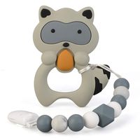 Baby Teething Toys BPA Free Silicone Teether Chew Egg with Pacifier Clip Cute and Effective Pain Relief Raccoo for Stylish Boy or Girl