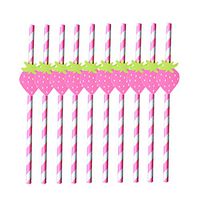 OUNONA 10pcs Hawaiian Party Paper Straws Strawberry Decorative Drinking Straws