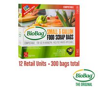 BioBag, The Original Compostable Bag, Kitchen Food Scrap Bags, ASTMD6400 Certified 100% Compostable Bags, Biodegradable Products Institute & VINCOTTE OK Home Certified, Non GMO, 3 Gallon, 300 Count