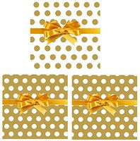 3pack Christmas Holiday Gift Wrap Wrapping Paper Collection (Double Sided Gold & White Polka Dot)