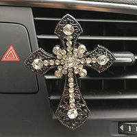 Follicomfy Car Fragrance Diffuser Fashion Cross Style Vent Clip Auto Diffuser Air Freshener with Bling Bling Rhinestones,Black