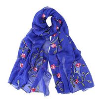 Theoylos Womens Flower Scarfs Lightweight Embroider Flower Shawl Wraps Fall Winter Travel Scarves Chiffon Soft Scarves Blue