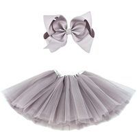 BGFKS 5 Layered Tulle Tutu Skirt for Girls with Hairbow and Hairties, Ballet Dressing Up Kid Tutu Skirt (Gray, 2-8 Years Old)