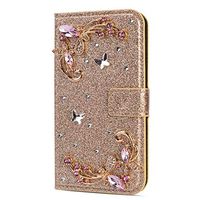 Amocase Glitter Case with 2 in 1 Stylus for Samsung Galaxy A6 2018,Luxury Diamond 3D Crystal Butterfly Flower Magnetic Wallet Leather Stand Case for Samsung Galaxy A6 2018 - Gold