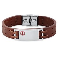 Personalized Free Engraving Quality Genuine Leather Medical Alert ID Bracelet (Brown Leather)