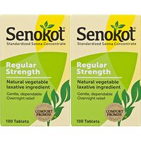 Senokot Regular Strength, 100 Count Tablets, Natural Vegetable Laxative Ingredient Senna for Gentle Dependable Overnight Relief of Occasional Constipation, 2 Count