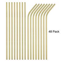 Brightbuy Set of 48 Stainless Steel Metal Straws 8.5'' Reusable Drinking Straws For 20oz Tumblers Yeti 6mm Diameter (24 Straight + 24 Bent) (Gold)