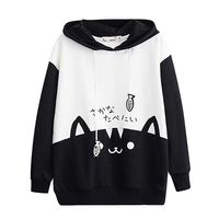 Womens Blouse Short Sleeve Cathalem Womens Japanese Mori Girl Kawaii Cute Hat Sweater Shirt Cat Paw Printing Hoodie Tops Black