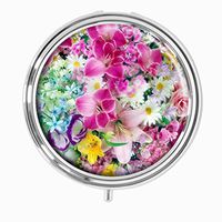 Youroom Vintage Floral Custom Stainless Steel Round Pill Box Medicine Vitamin Organizer Holder Decorative Box