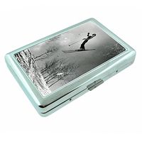 Vintage Retro Skiing Ski's Skier S26 Silver Cigarette Case Metal Wallet Id Holder 4" X 2.75" RFID Protection